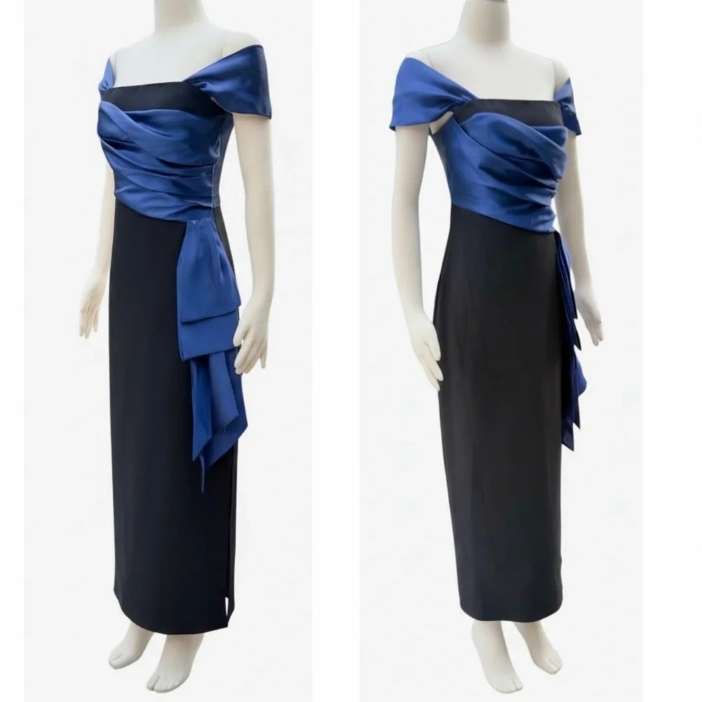 Shoshanna Moira Off the Shoulder Cap Sleeve Satin Bow Maxi Gown Dress Size 4